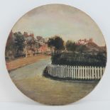 An unusual hand painted street scene plate bearing impressed mark over John Carr & Sons North
