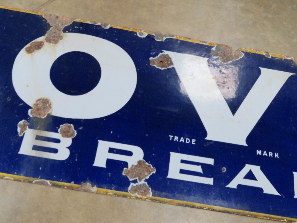 A large late 19th / early 20th century Hovis Bread tin plate enamel advertising sign having blue - Image 2 of 3