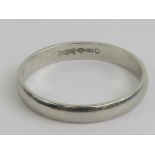 A platinum band having London 950 hallmark upon, size O, 3.