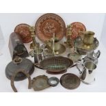 A quantity of assorted copper, brass and pewter items.