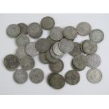 A quantity of half silver one florin coins, 1921-47. Total weight 12.84ozt.