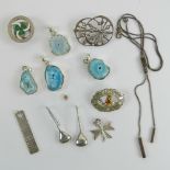 A quantity of silver and white metal jewellery including;