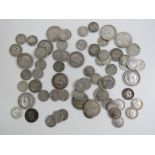 A quantity of assorted full silver coinage, pre 1921, being shillings, sixpence,