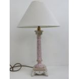 A 20th century Dresden ceramic Corinthian column table lamp, with shade.