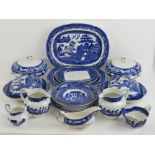 A quantity of assorted blue and white ceramics including two pairs of tureens, serving plates,