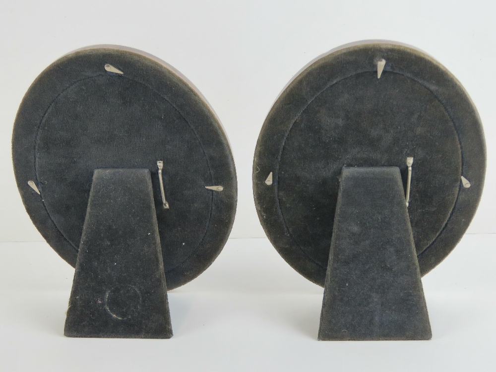 A pair of HM silver oval photograph frames with velvet covered easel backs, - Image 3 of 3