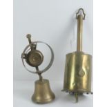 A 19th century brass clockwork spitjack together with a servants bell. Two items.