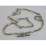 A HM silver fancy link watch chain having T-bar and two clasps upon, 46.5cm in length, 22.3g.