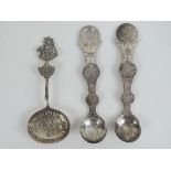 Two decorative spoons featuring 19th century reis coins (Portuguese Empire),