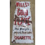 A large late 19th / early 20th century Wills Gold Flake cigarettes tin plate enamel advertising