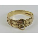 A 9ct gold 'belt buckle' ring, hallmarked 375, size K-L, 1.9g.