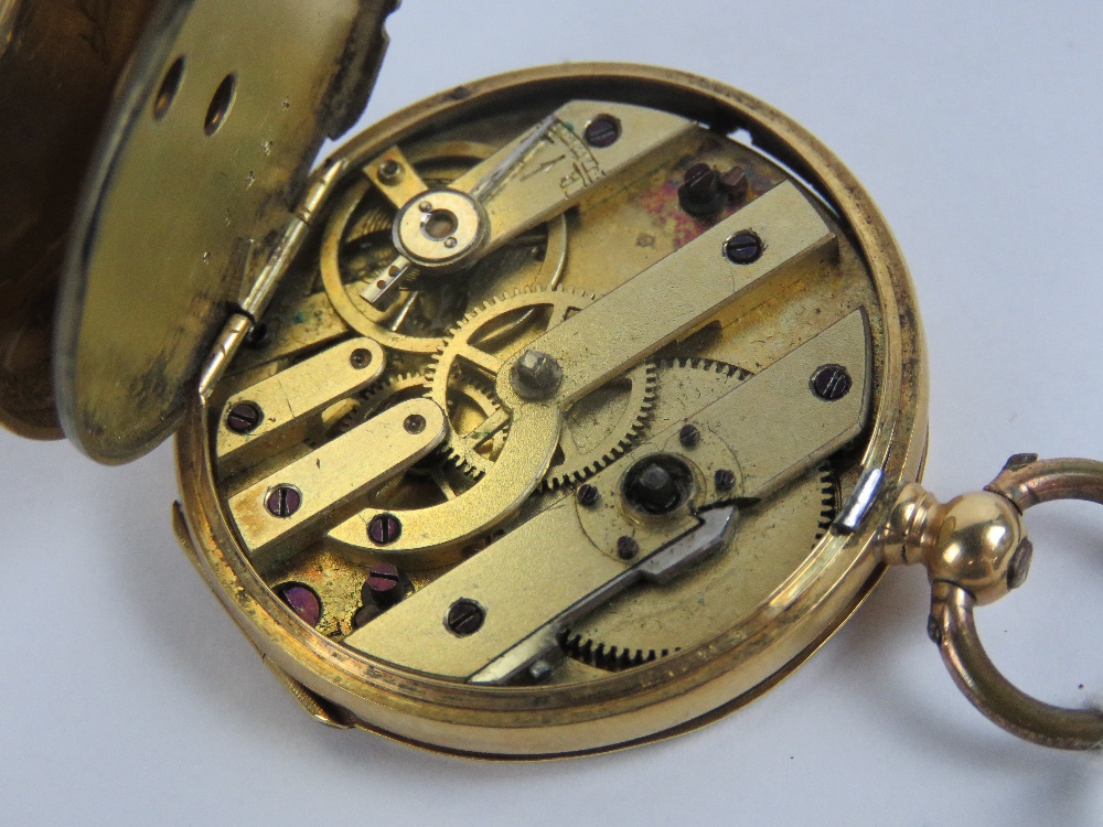 An 18ct gold ladies fob watch, case stamped 18k a/f, white enamel dial with black Roman numerals, - Image 4 of 5