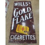 A large late 19th / early 20th century Wills Gold Flake cigarettes tin plate enamel advertising