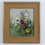 Oil on board; study of pansies and sweet peas, signed lower right Vernon Ward.