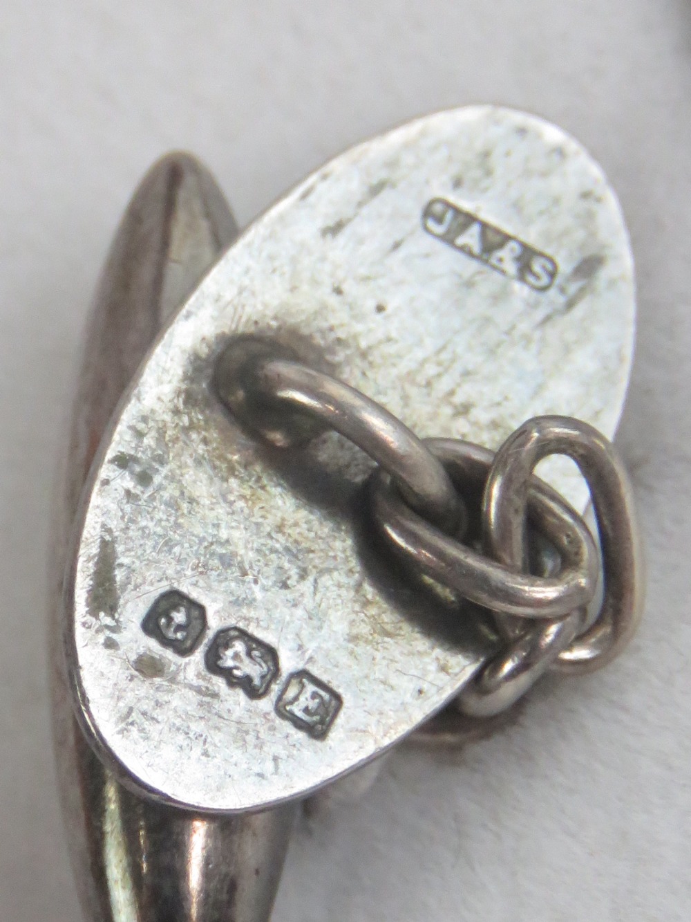 A pair of HM silver cuff links of oval form, unengraved, hallmarked Birmingham 1929, - Image 2 of 2