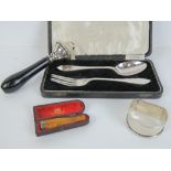 A HM silver fork and spoon in non-matching box,