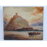 Oil on board; 'St Michaels Mount' by Barlow Moore (1837-94,