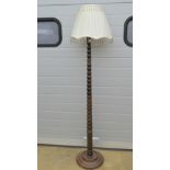 A single bobbin turned lamp standard c1930s, for rewiring, with flapper style pleated shade.