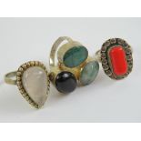 Two 925 silver rings one with moonstone, the other with rectangular red stone,