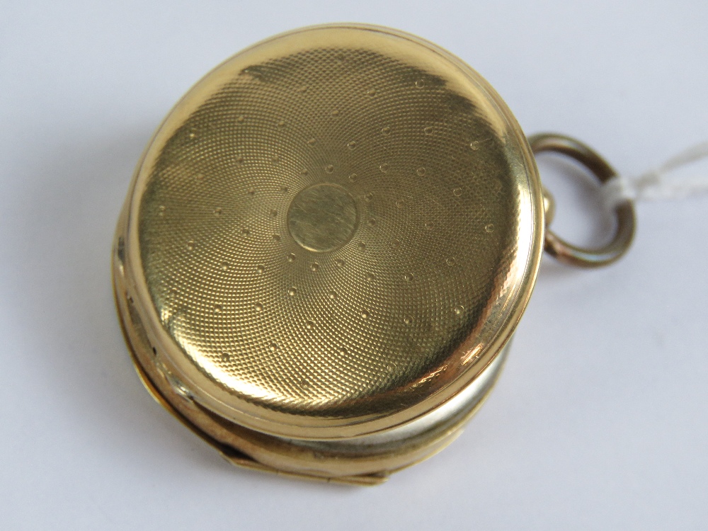 An 18ct gold ladies fob watch, case stamped 18k a/f, white enamel dial with black Roman numerals, - Image 5 of 5