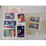 A meteor stamp album containing a quantity of stamps within including US first man on the moon and