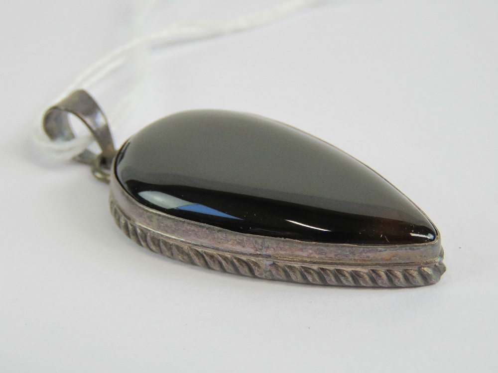 A large silver and hard stone teardrop shaped pendant, stamped 925, 5.5cm in length inc bale. - Image 2 of 2