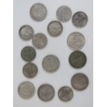 A quantity of full silver half crown and one florin coins, pre 1921, total weight 6.04ozt.