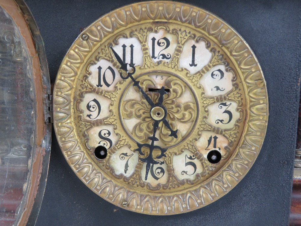 An eight day striking faux marble Continental style 'poor mans' clock having Arabic numerals and - Image 2 of 4