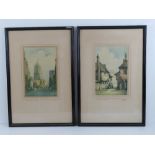 A pair of Oxford prints by J Crocker together with two similar prints by George Downing,