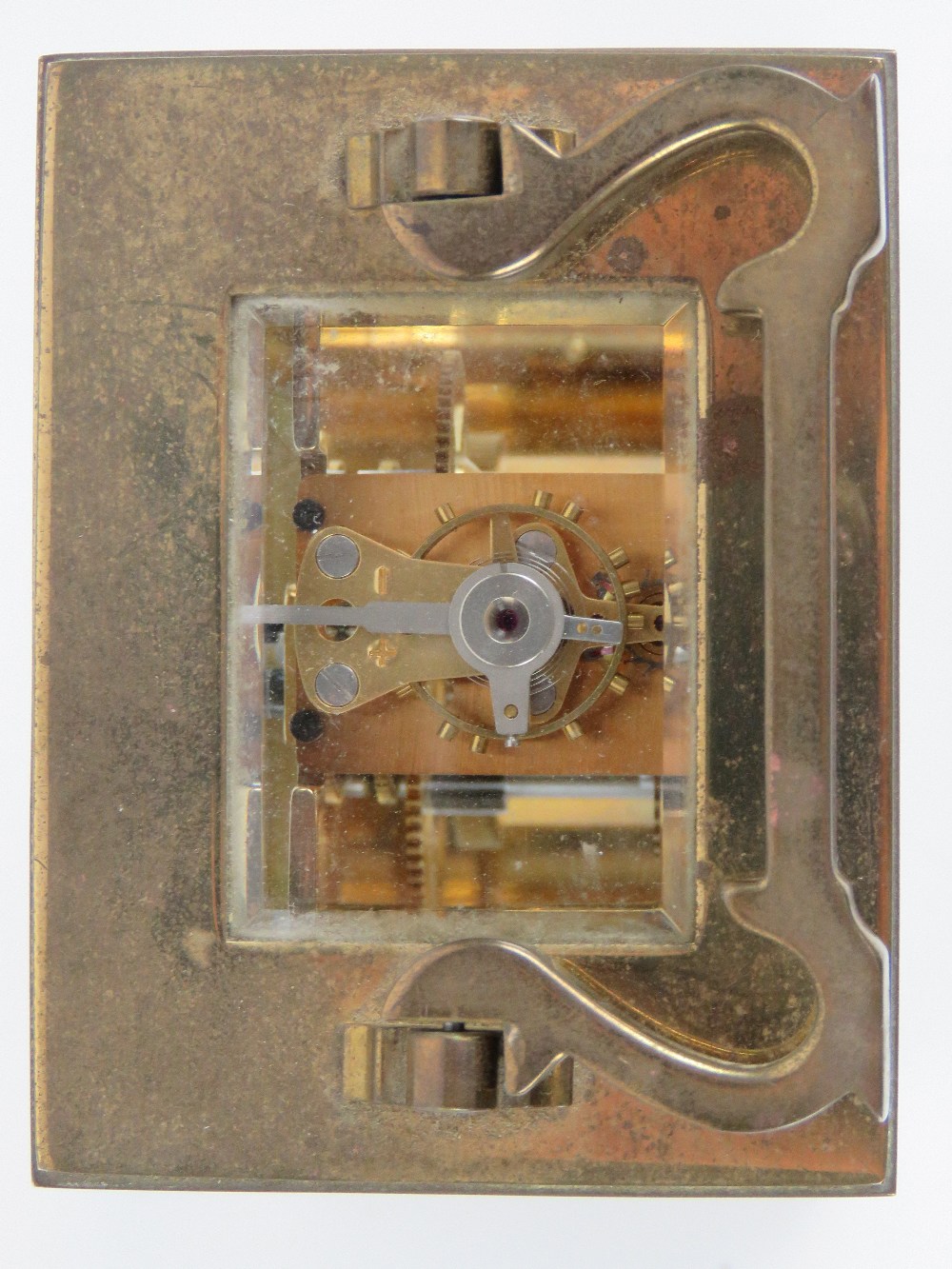 A brass cased five glass carriage clock having enamelled face, Roman numerals, - Image 4 of 5