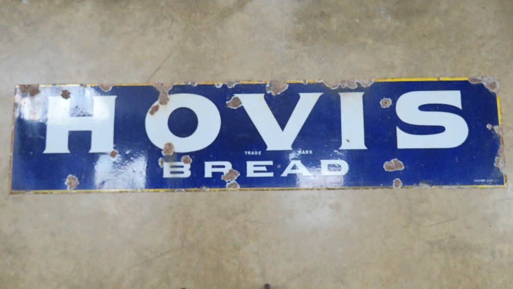 A large late 19th / early 20th century Hovis Bread tin plate enamel advertising sign having blue