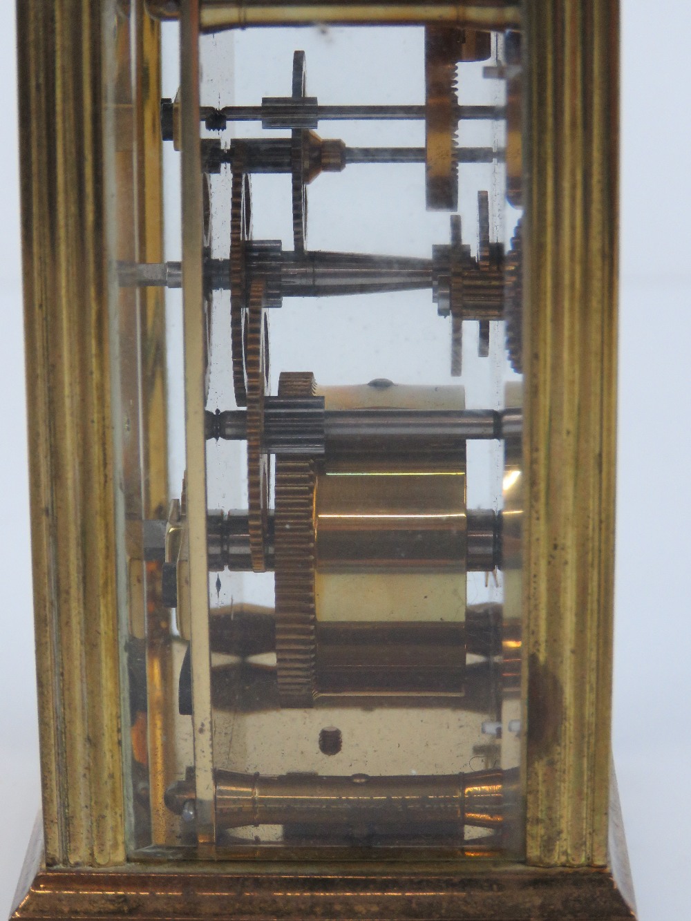 A brass cased five glass carriage clock having enamelled face, Roman numerals, - Image 3 of 5