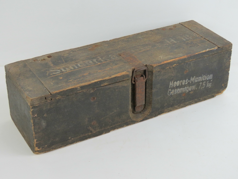 A WWII German ammunition wooden crate with stencilling still visible.
