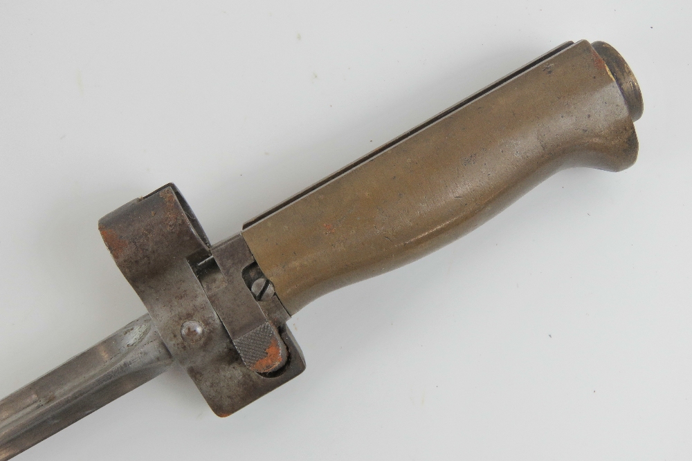 A WWI French Lebel bayonet with scabbard and leather frog. - Image 3 of 4