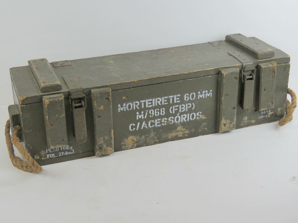 A deactivated (EU Spec) Portuguese FBP M968 60mm mortar complete with chest, end caps,