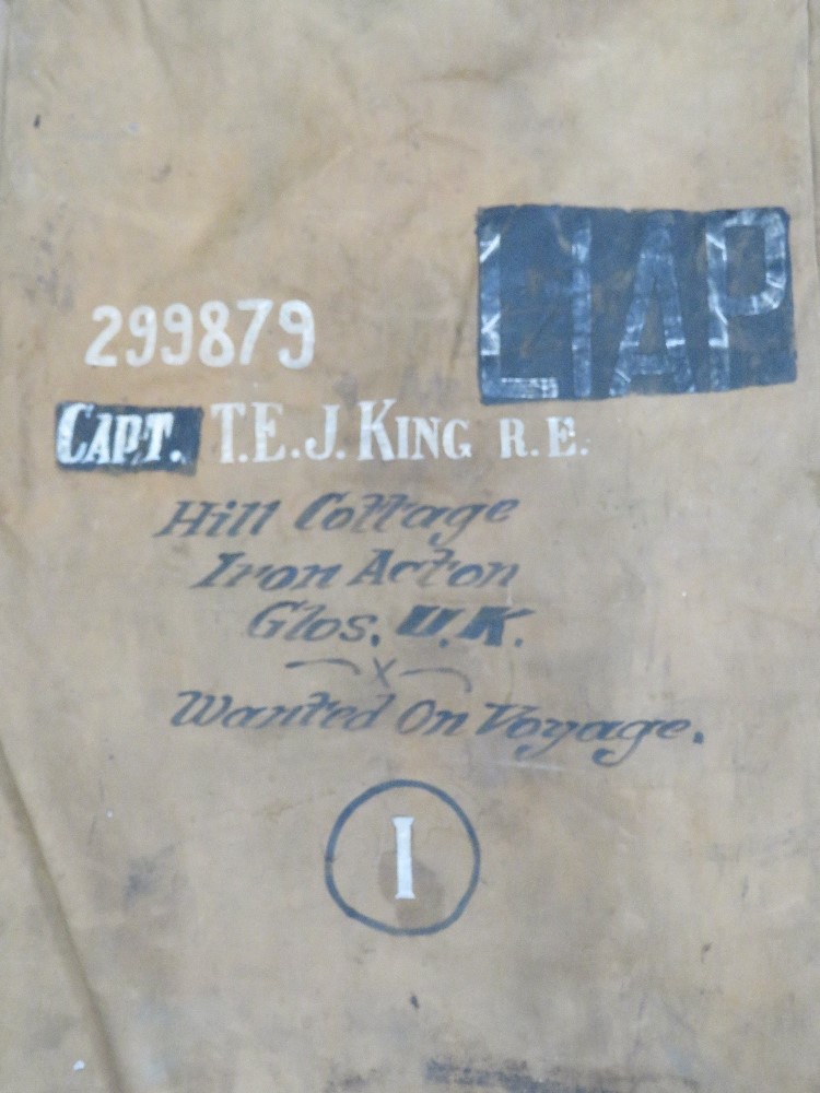 A WWII canvas bed roll marked for Capt. T.E.J. King RE 299879. - Image 2 of 3