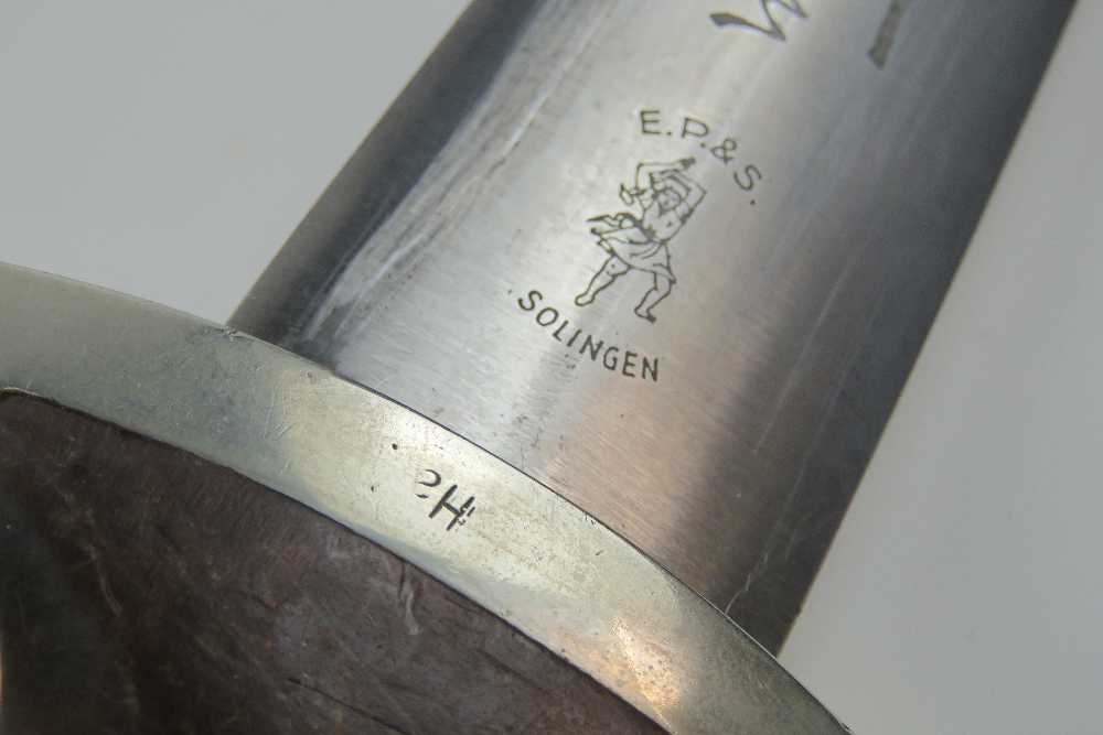 A WWII German SA dagger with full Rhom inscribed blade, having makers mark for E. - Image 4 of 10