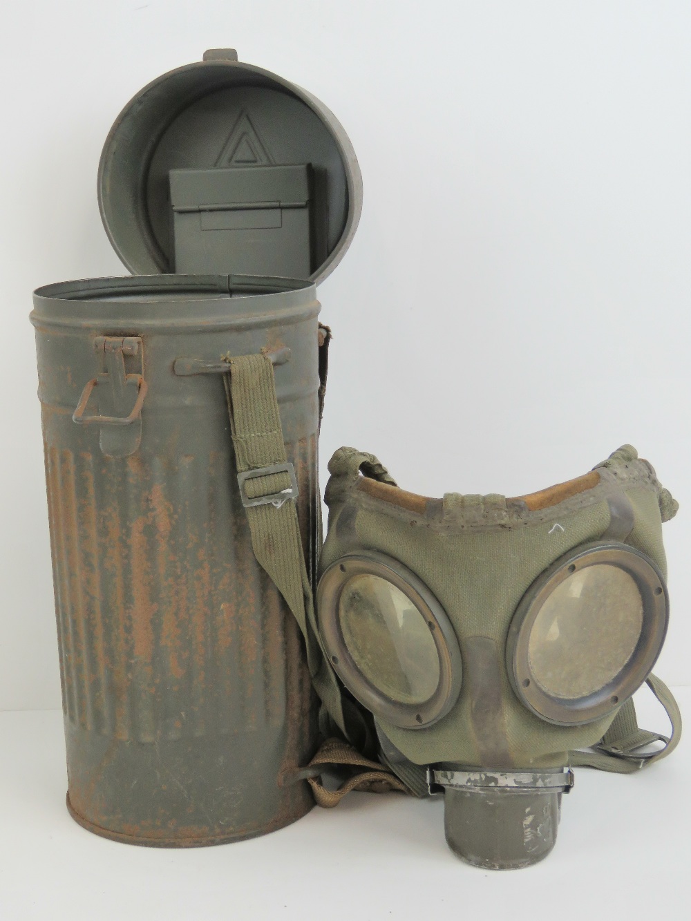 A WWII German rare Auer GM-30 microphone gas mask, radio operator, air traffic control.