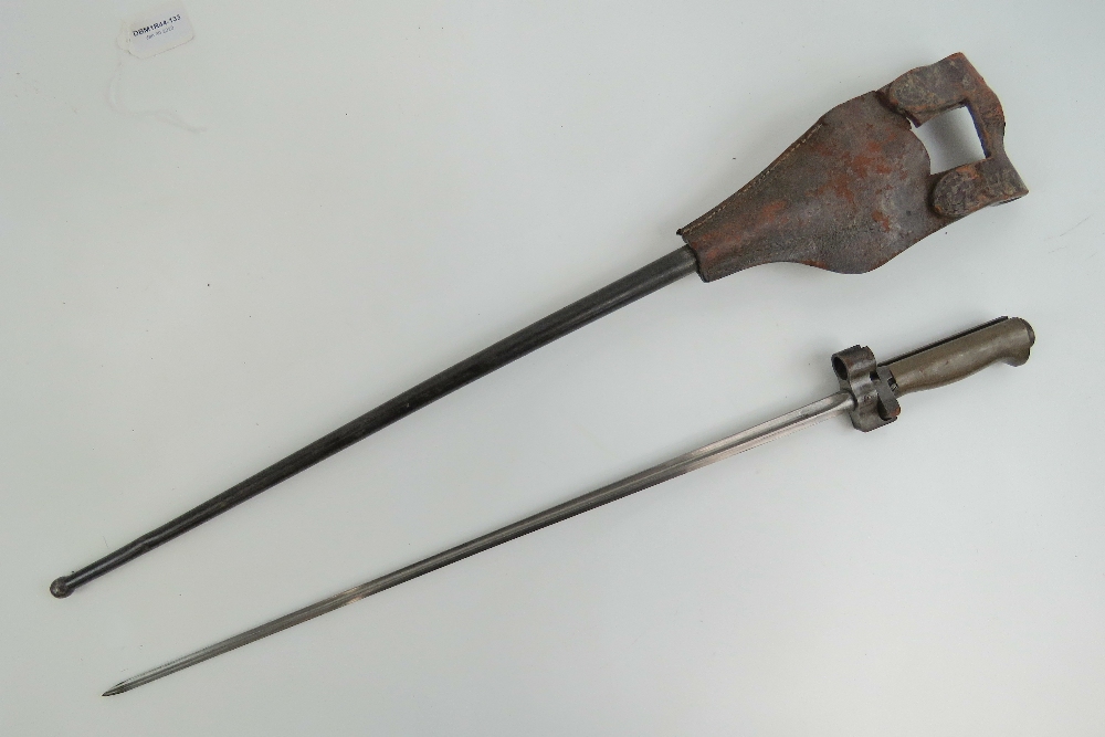 A WWI French Lebel bayonet with scabbard and leather frog. - Image 2 of 4