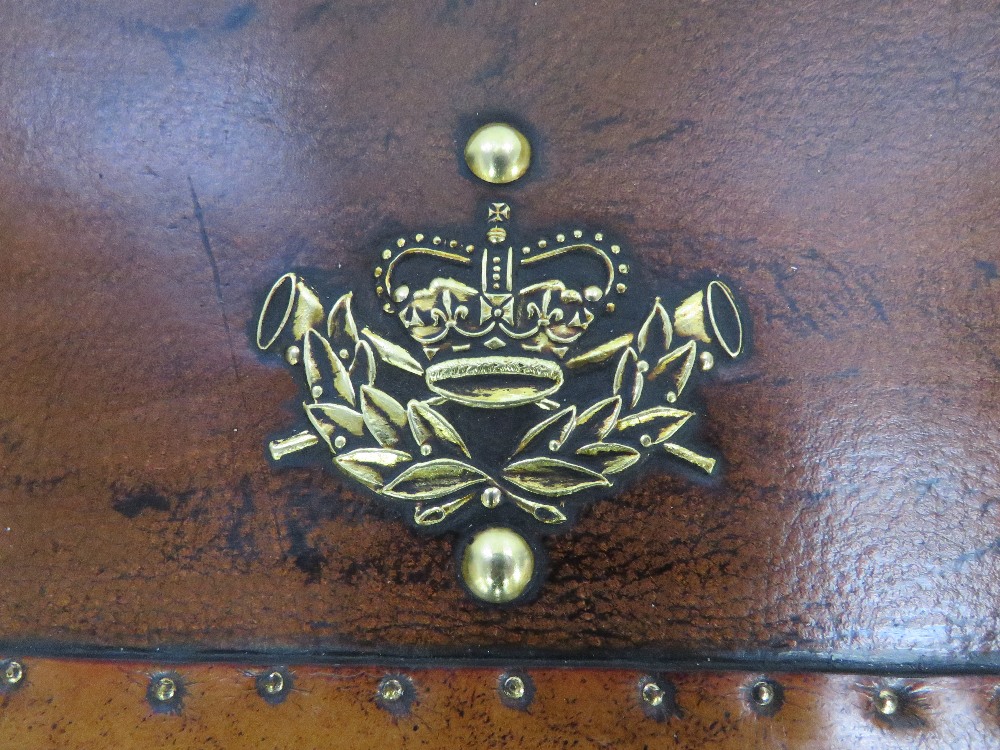 A fine pair of 'Army & Navy' style leather covered lidded trunks having brass Royal Corps of - Image 3 of 5