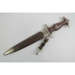 A WWII German SA dagger with full Rhom inscribed blade, having makers mark for E.