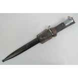 A WWII German K98 parade bayonet in scabbard with leather frog, blade marked RICH.ABR.