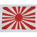 A WWII Japanese silk 'Rising Sun' flag measuring 106 x 74cm. A/F.