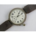 A military 'trench' style wristwatch having white enamel dial with blued steel hands and subsidiary