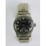 A rare WWII German Army Officers Glycine wristwatch numbered 41377 H and marked Stahl Boden