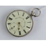 A HM silver open face fusee pocket watch having white enamel dial marked 'Improved Patent Lever