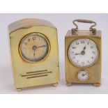 Two brass cased miniature clocks, one in the form of a vintage radio standing 8.