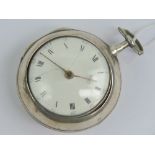 A William IV HM silver verge fusee pair cased pocket watch having WJ W,