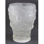 A c1930s frosted glass vase decorated with cherries in relief upon, standing 18cn high.