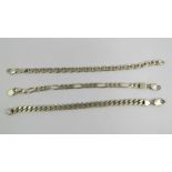 Three heavy HM silver chain bracelets, each 21 - 21.5cm in length, total weight 2.38ozt.
